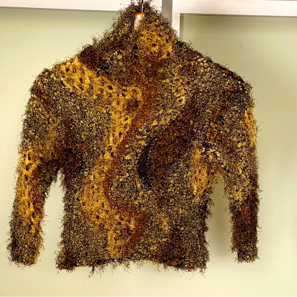 Vintage Cache Fuzzy Animal Pattern Cropped Sweater - image 1